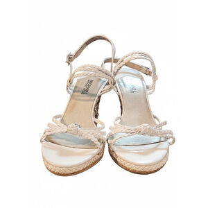 Michael Kors White & Beige Braided Espadrille Wedges Size 9.5